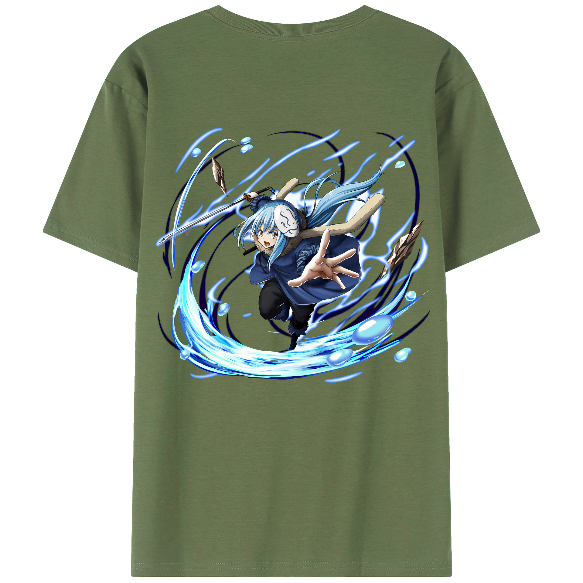 （画像用） 転スラ Regarding Reincarnated to Slime 綿100％ メンズ半袖Tシャツ（バックプリント） 通気性